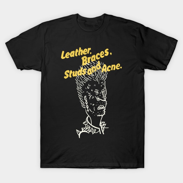 Leather Braces Studs T-Shirt by darklordpug
